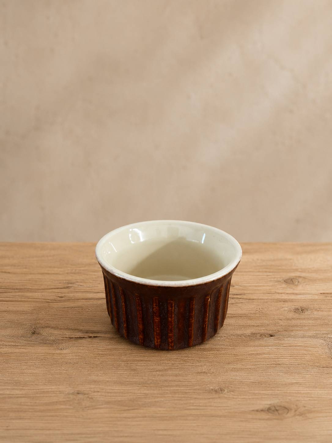 Yuvarlak Sufle Kabı 8,7 Cm Reaktif Krem & Kahverengi 4'lü Set | Porselen Fırın Kabı