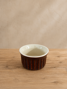 Yuvarlak Sufle Kabı 8,7 Cm Reaktif Krem & Kahverengi 4'lü Set | Porselen Fırın Kabı