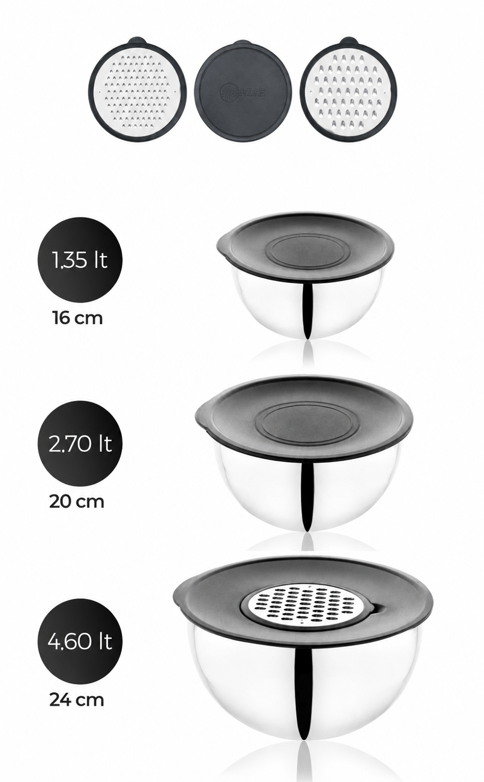6 Parça Rendeli Karıştırma ve Saklama Kabı (16-20-24 cm)