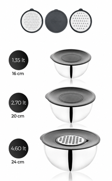 6 Parça Rendeli Karıştırma ve Saklama Kabı (16-20-24 cm)