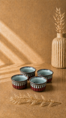Yuvarlak Sufle Kabı 8,7 Cm Reaktif Kırmızı & Krem 4'lü Set | Porselen Fırın Kabı