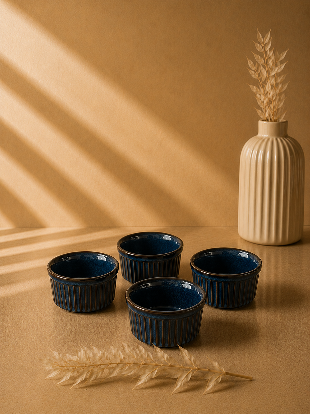 Yuvarlak Sufle Kabı 10 Cm Reaktif Mavi 4'lü Set | Porselen Fırın Kabı