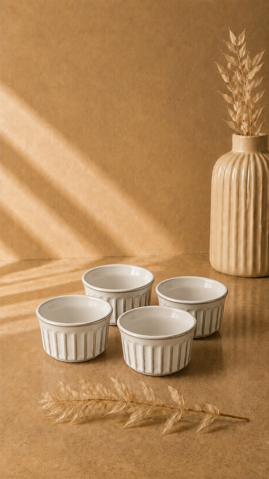 Yuvarlak Sufle Kabı 8,7 Cm Reaktif Krem 4'lü Set | Porselen Fırın Kabı