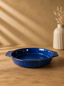 Kulplu Oval Fırın Kabı 35 Cm Reaktif Mavi