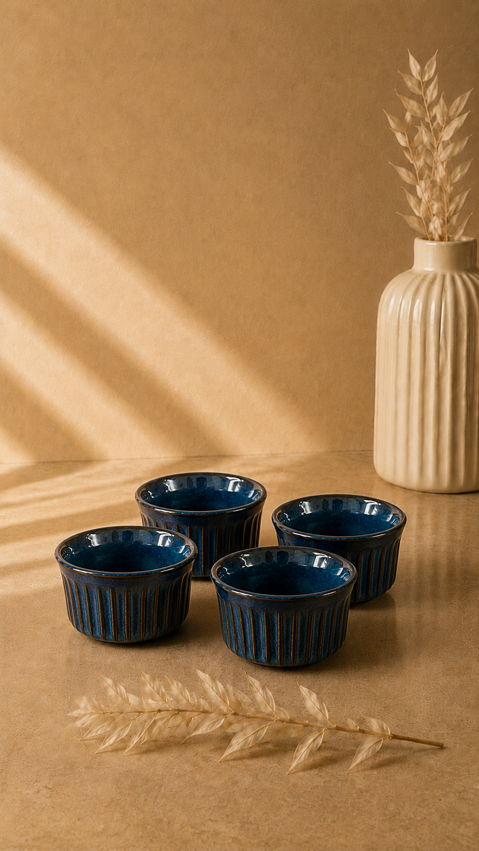 Yuvarlak Sufle Kabı 8,7 Cm Reaktif Mavi 4'lü Set | Porselen Fırın Kabı