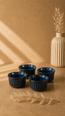 Yuvarlak Sufle Kabı 8,7 Cm Reaktif Mavi 4'lü Set | Porselen Fırın Kabı