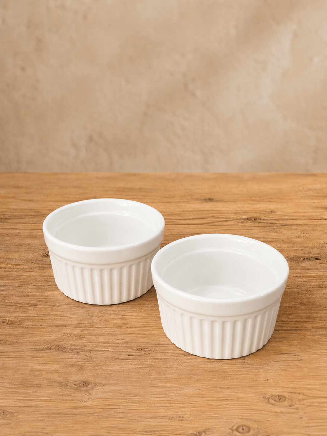 Rölyefli Porselen Fırın Kabı 7,6 Cm Beyaz 2li Set