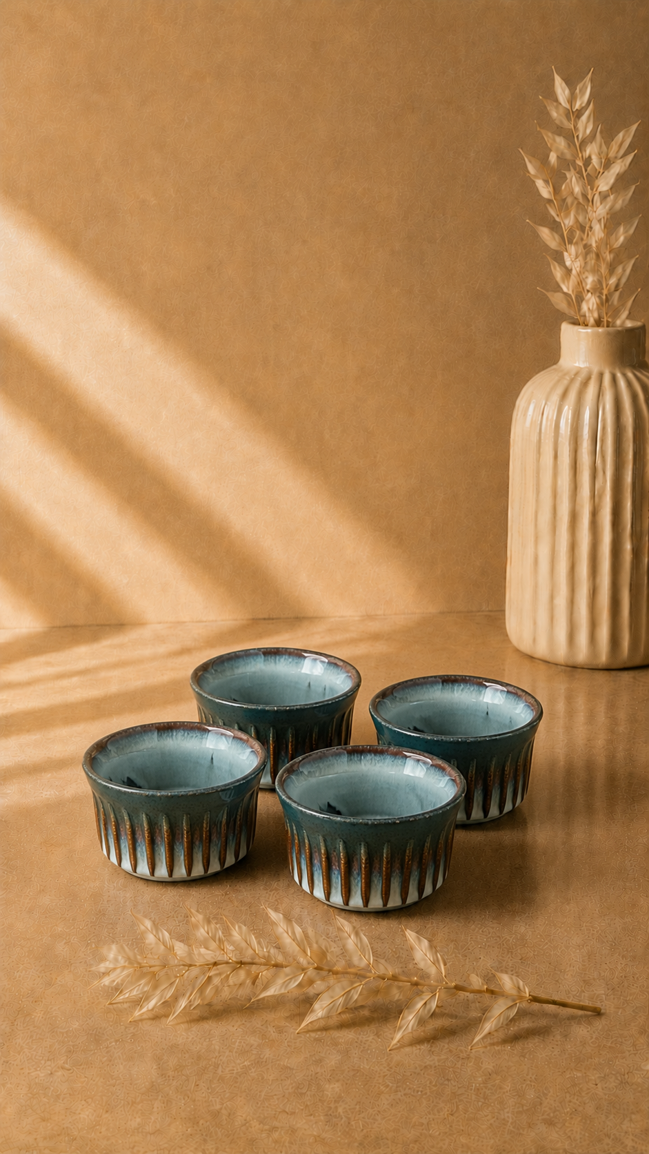 Yuvarlak Sufle Kabı 8,7 Cm Reaktif Yeşil & Beyaz 4'lü Set | Porselen Fırın Kabı